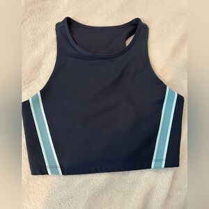 JoyLab Navy Blue Striped Sports Bra Medium High Neck Racerback